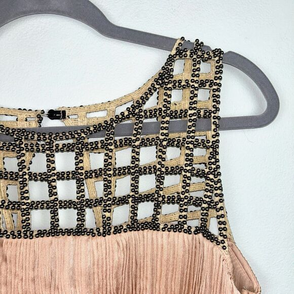 Ark & Co. Peach Pink Beaded Sleeveless Pleated Cocktail Dress Boho Flapper Sz M - Picture 3 of 15